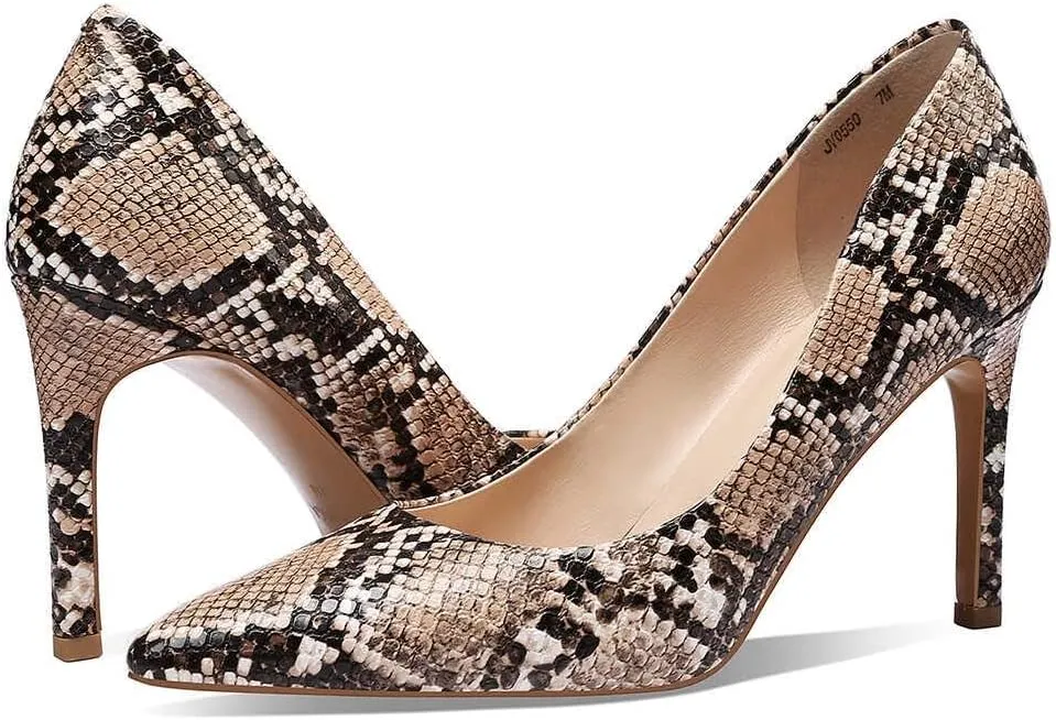 Women Snakeskin Heels, Animal Pirnt Slip On Pointed Toe Pumps, Closed Toe High Stiletto Heel Dress Shoes for Wedding Party Office
