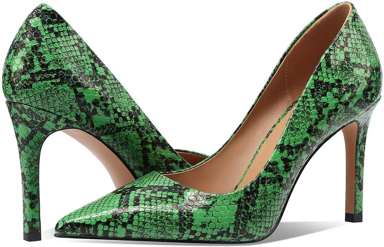 Women Snakeskin Heels, Animal Pirnt Slip On Pointed Toe Pumps, Closed Toe High Stiletto Heel Dress Shoes for Wedding Party Office