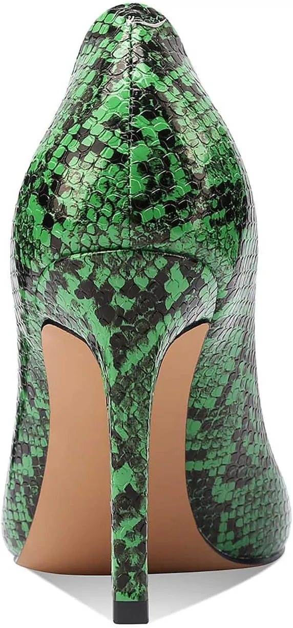 Women Snakeskin Heels, Animal Pirnt Slip On Pointed Toe Pumps, Closed Toe High Stiletto Heel Dress Shoes for Wedding Party Office