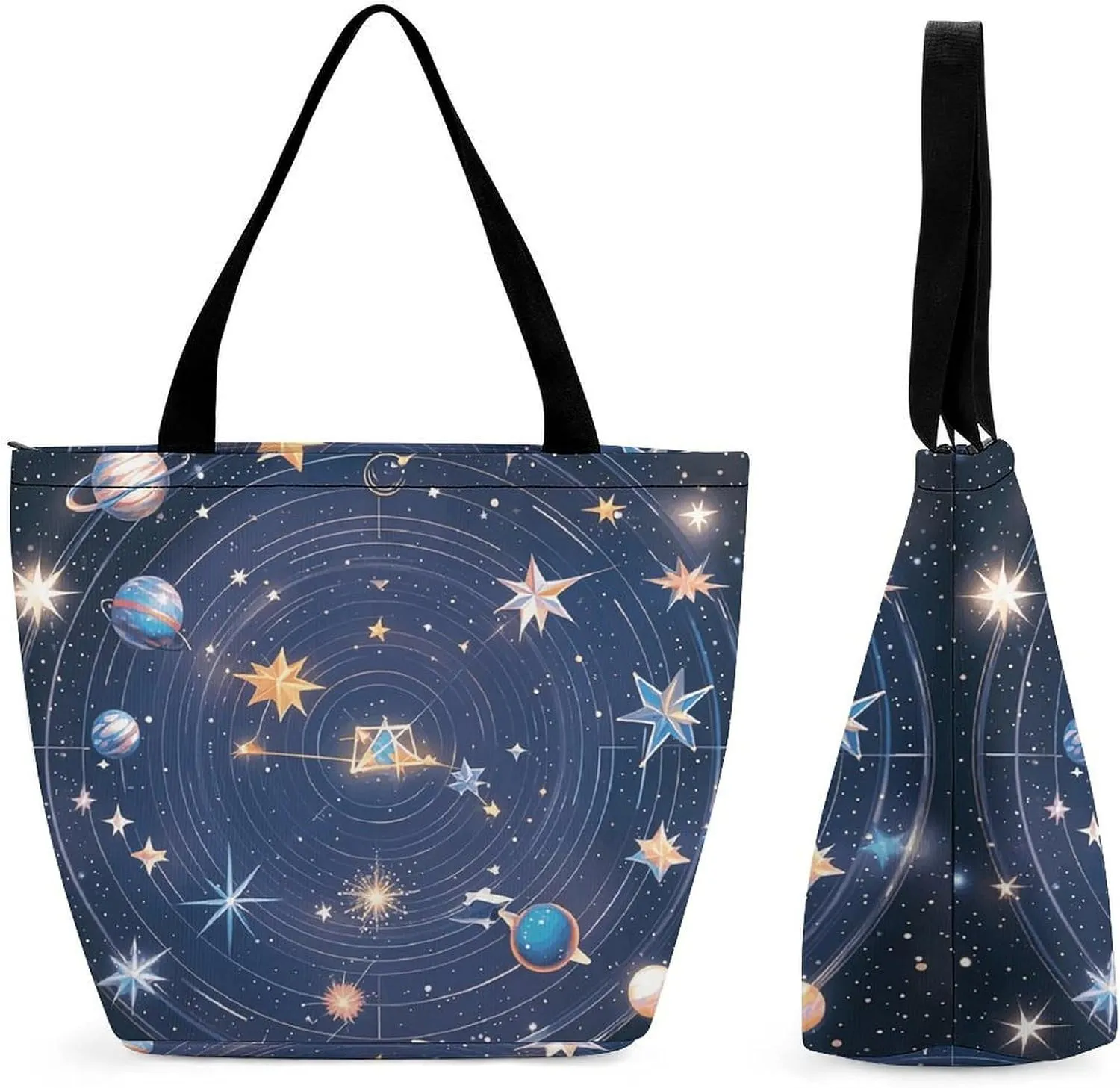 Women Tote Bags with Handles Constellations Cosmic Galaxies Shoulder Bag with Zipper Handbags Shopping Bags Travel Bag Beach Bag Reusable Grocery Bag for Swim Holiday Gift