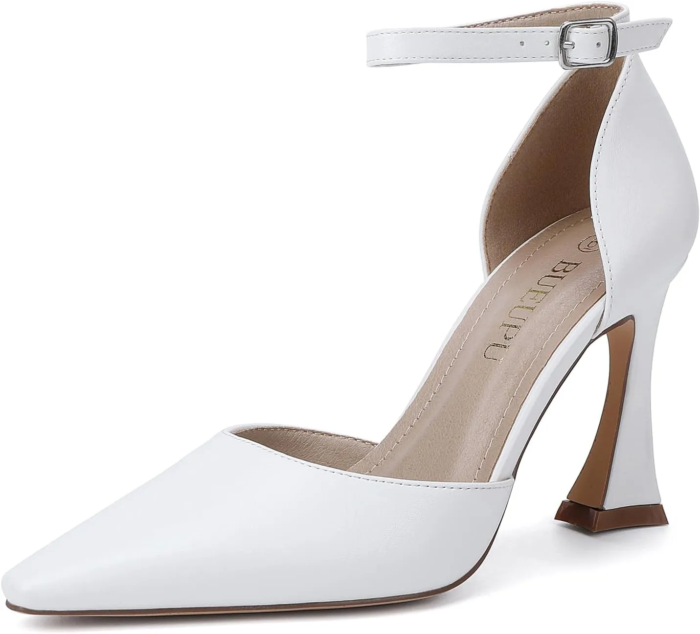 Women's 3.5In heigh Heel Pointed Closed Toe Ankle Strap Pumps Dress Shoes for Women