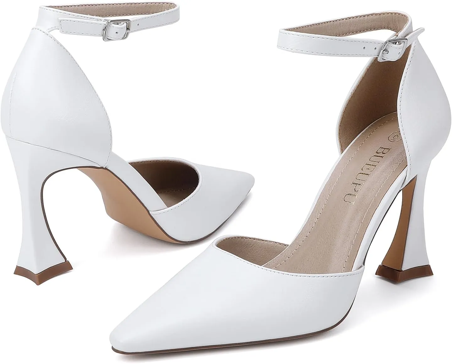 Women's 3.5In heigh Heel Pointed Closed Toe Ankle Strap Pumps Dress Shoes for Women
