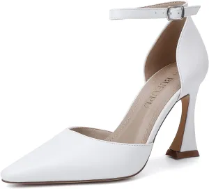 Women's 3.5In heigh Heel Pointed Closed Toe Ankle Strap Pumps Dress Shoes for Women