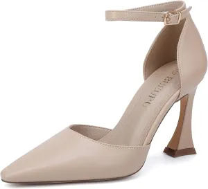Women's 3.5In heigh Heel Pointed Closed Toe Ankle Strap Pumps Dress Shoes for Women