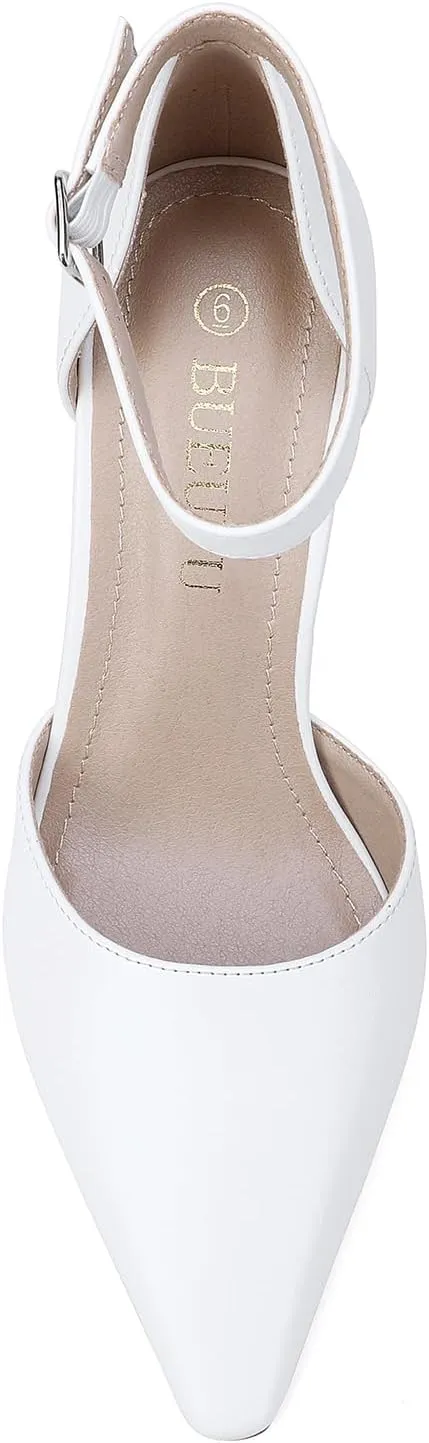 Women's 3.5In heigh Heel Pointed Closed Toe Ankle Strap Pumps Dress Shoes for Women