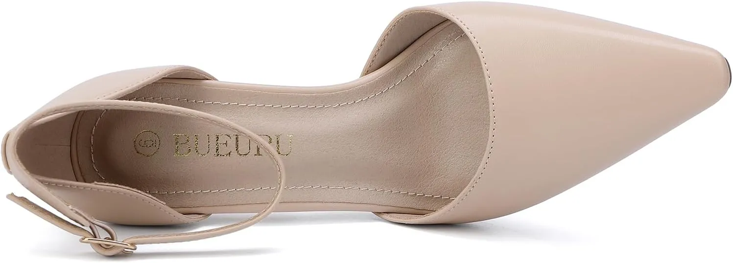 Women's 3.5In heigh Heel Pointed Closed Toe Ankle Strap Pumps Dress Shoes for Women
