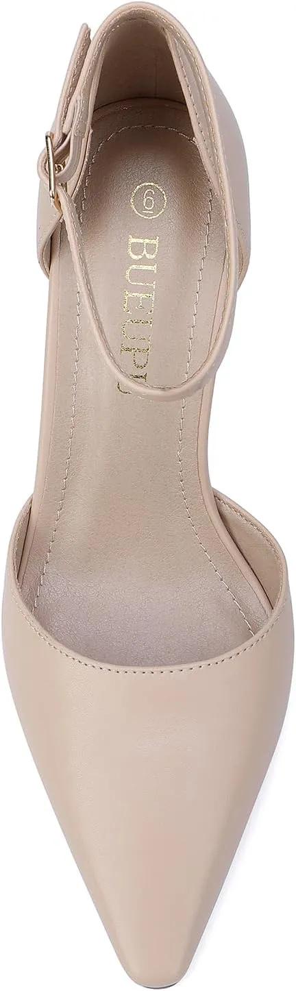 Women's 3.5In heigh Heel Pointed Closed Toe Ankle Strap Pumps Dress Shoes for Women