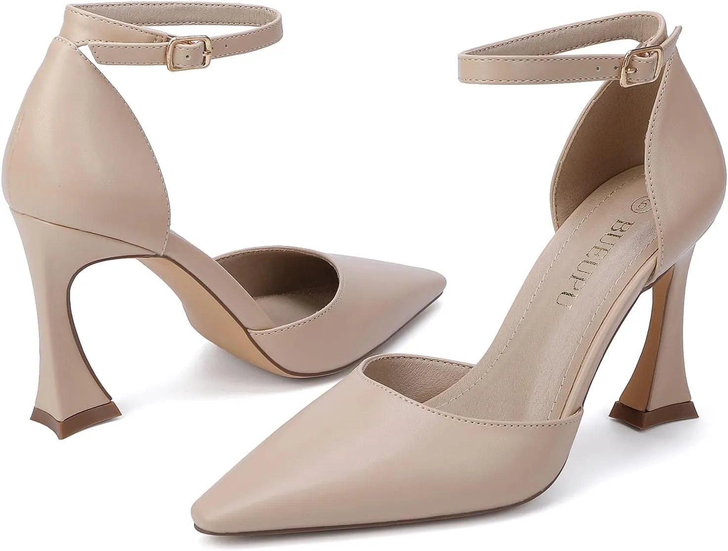 Women's 3.5In heigh Heel Pointed Closed Toe Ankle Strap Pumps Dress Shoes for Women