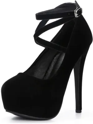 Women's Ankle Cross Strap Pumps Platform Stiletto Dress High Heel