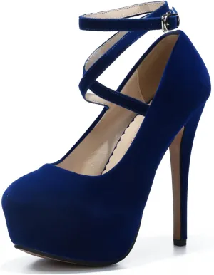 Women's Ankle Cross Strap Pumps Platform Stiletto Dress High Heel