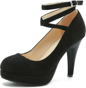 Women's Ankle Cross Strap Pumps Platform Stiletto Dress High Heel