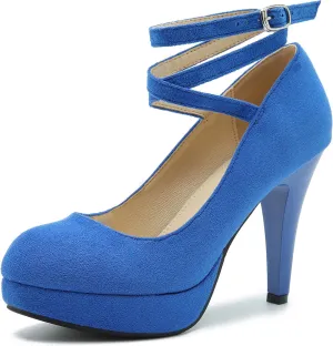 Women's Ankle Cross Strap Pumps Platform Stiletto Dress High Heel