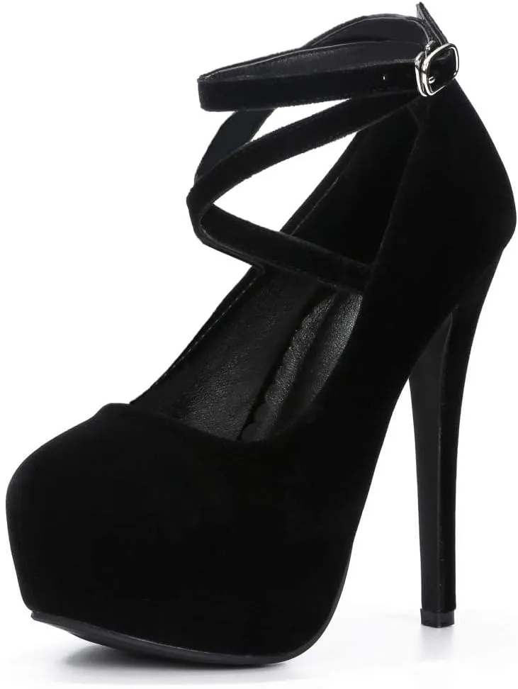 Women's Ankle Cross Strap Pumps Platform Stiletto Dress High Heel