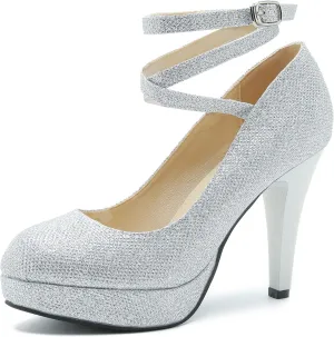 Women's Ankle Cross Strap Pumps Platform Stiletto Dress High Heel