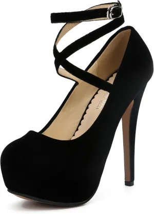 Women's Ankle Cross Strap Pumps Platform Stiletto Dress High Heel