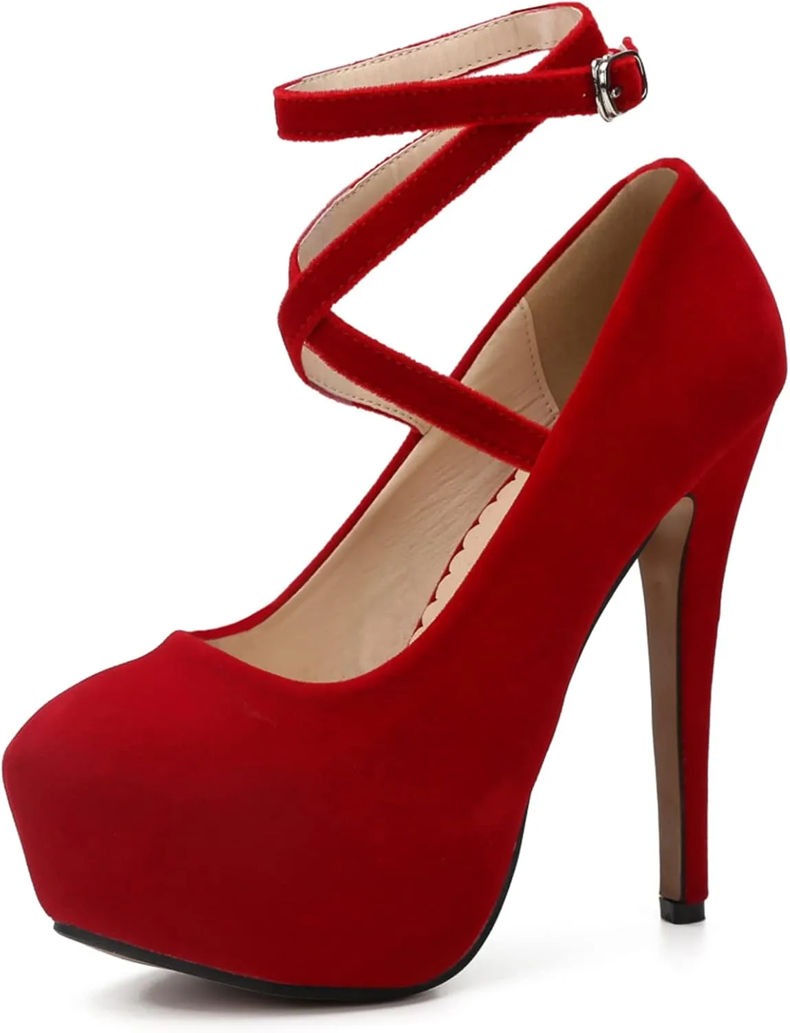 Women's Ankle Cross Strap Pumps Platform Stiletto Dress High Heel
