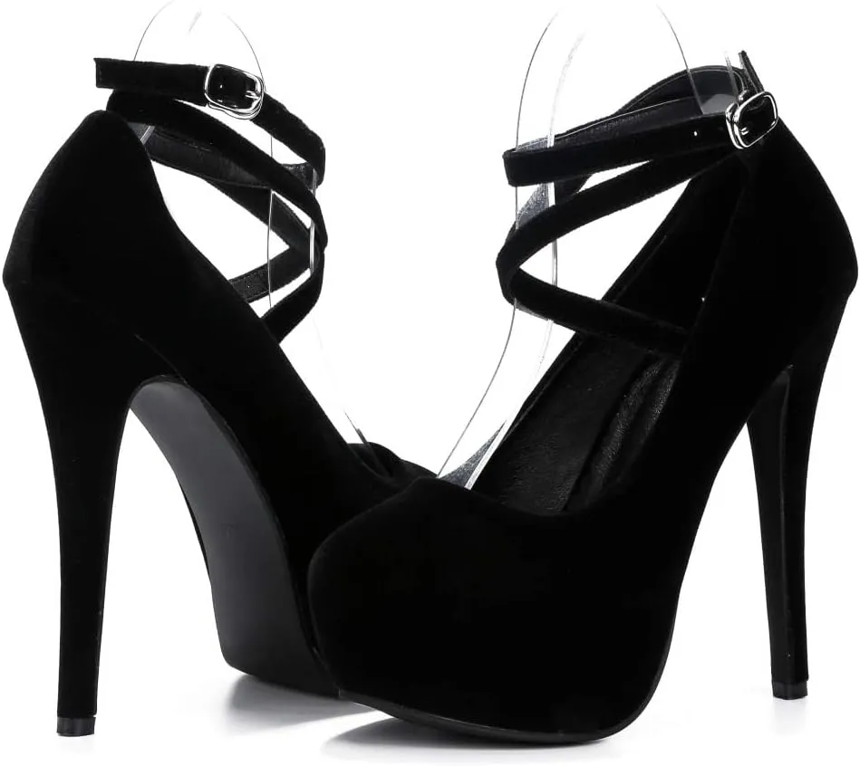 Women's Ankle Cross Strap Pumps Platform Stiletto Dress High Heel