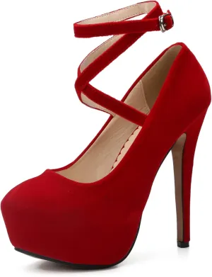 Women's Ankle Cross Strap Pumps Platform Stiletto Dress High Heel