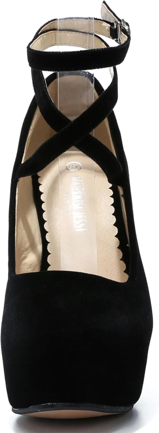 Women's Ankle Cross Strap Pumps Platform Stiletto Dress High Heel