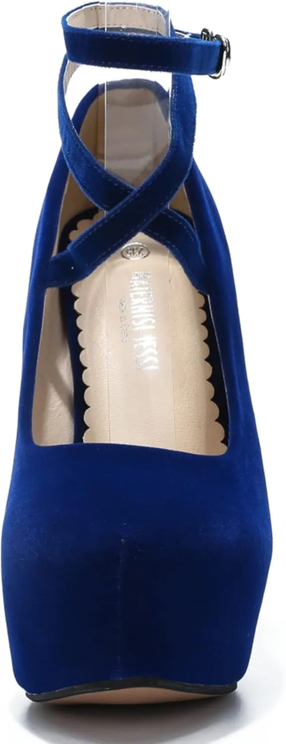Women's Ankle Cross Strap Pumps Platform Stiletto Dress High Heel