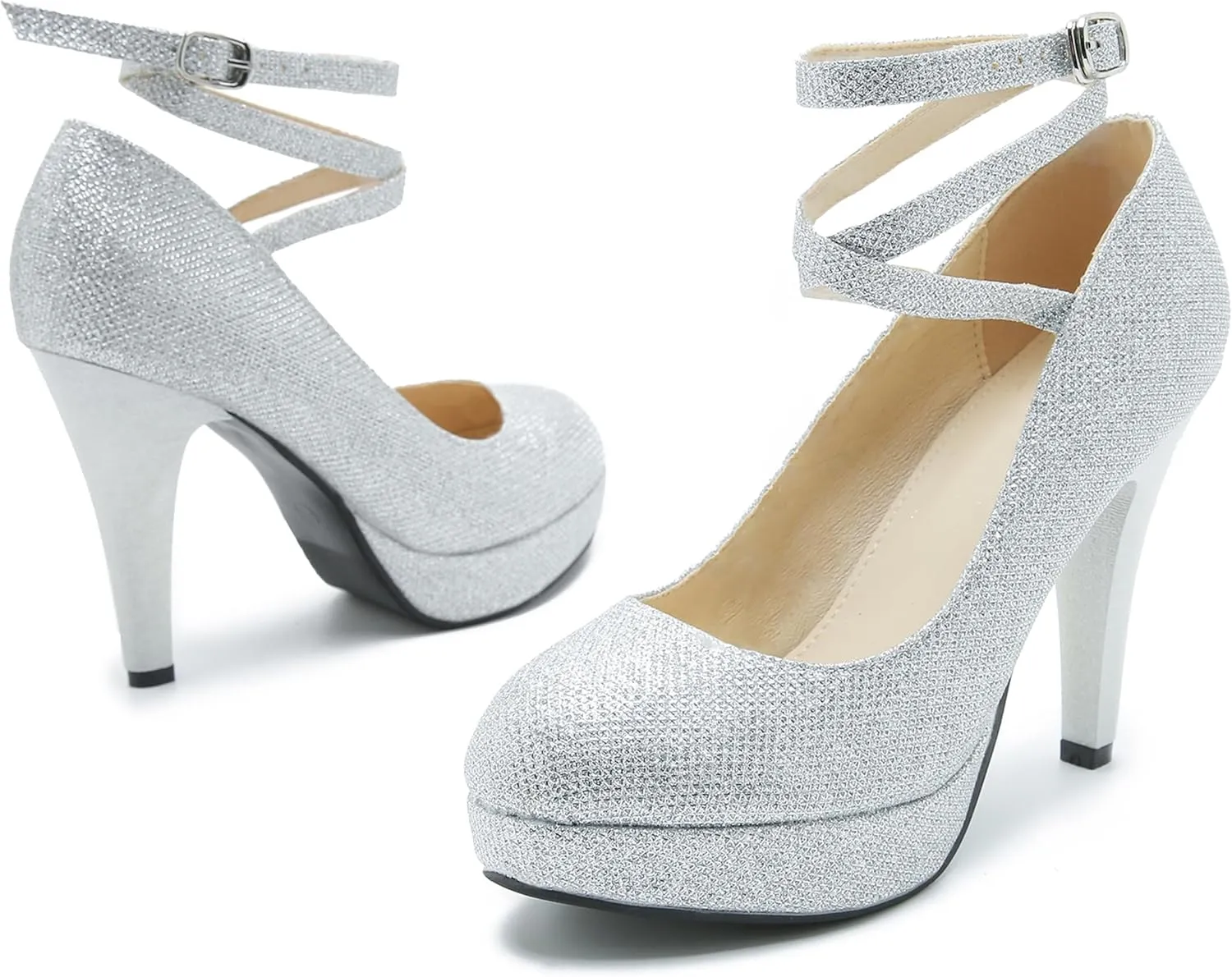 Women's Ankle Cross Strap Pumps Platform Stiletto Dress High Heel