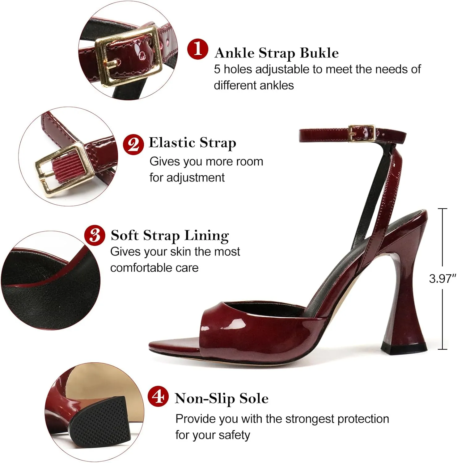 Women's Ankle Strap Fine Heeled Wedding Mesh Kitten Heels Sandals Pointed Open Toe Ankle Buckle Strap Summer Dress Shoes