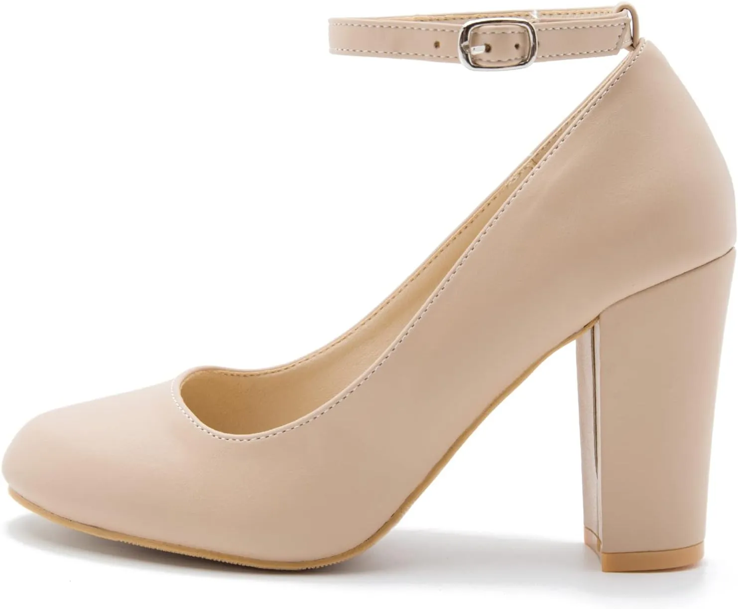 Women's Ankle Strap Pumps Closed Toe Block High Heel Round Toe Mary Jane Shoes