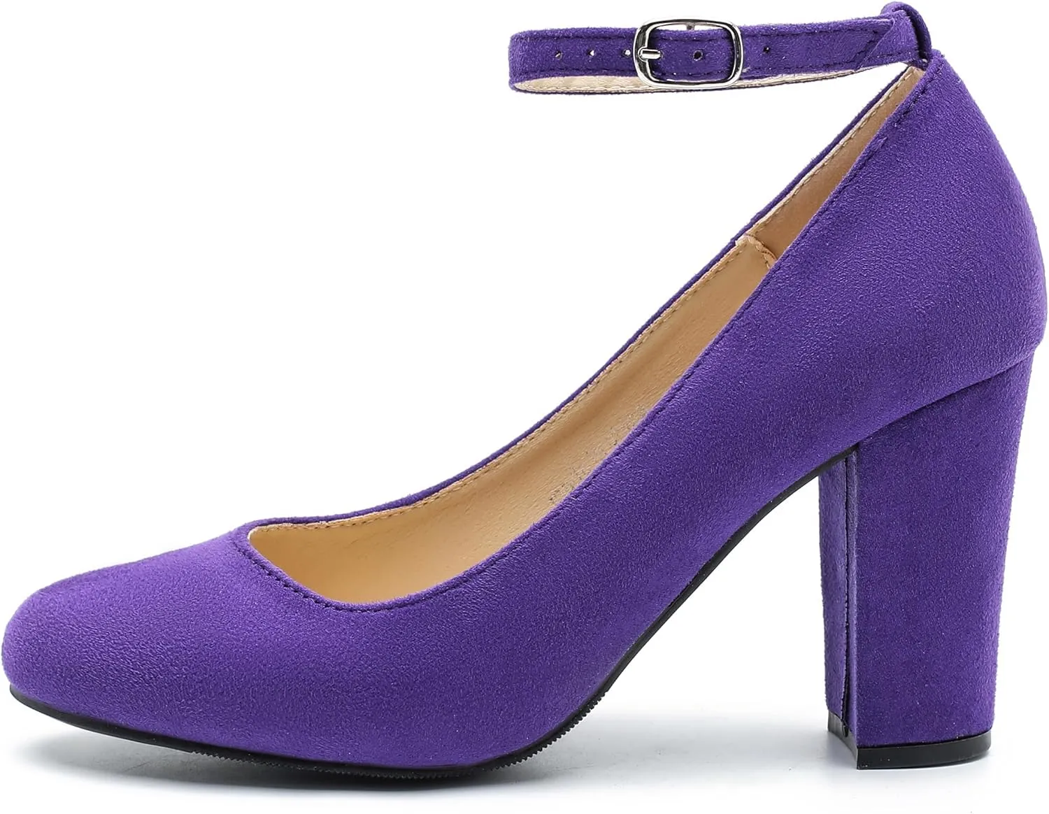 Women's Ankle Strap Pumps Closed Toe Block High Heel Round Toe Mary Jane Shoes