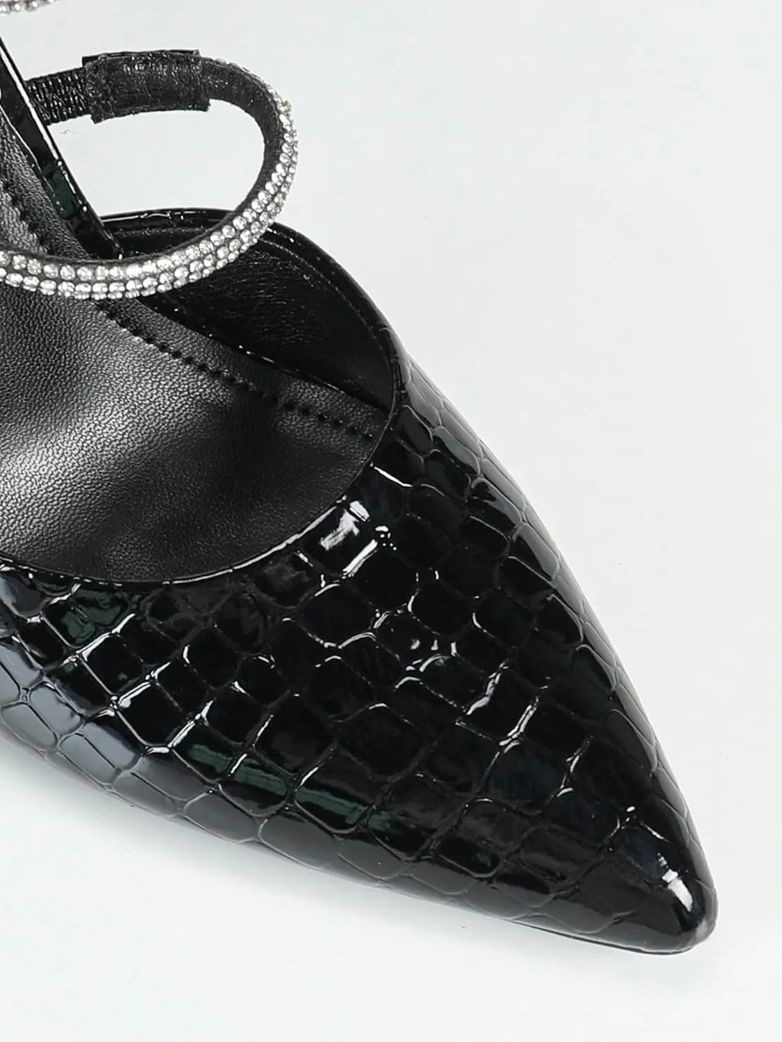 Women's Black Patent Leather High-Heel Shoes | Pointed-Toe Rhinestone Strap Pumps with Adjustable Buckle | Slender Heel Business Evening Shoes | 2025 Trendy Elegant Heels