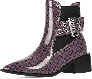 Women's Block Chunky Low Heel Ankle Boots Buckle Strap Booties