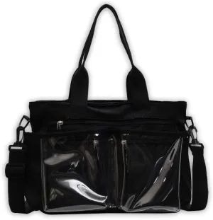 Women's Casual Tote Bag With Clear Pocket,Solid Color Simple Crossbody Bag,Oxford Cloth Shoulder Bag Hobo Purse