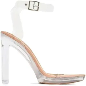 Women's Clear Chunky Block High Heels for Women, Transparent Strappy Open Toe Shoes Heels for Women