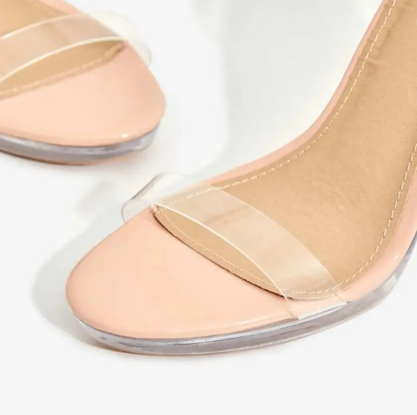 Women's Clear Chunky Block High Heels for Women, Transparent Strappy Open Toe Shoes Heels for Women