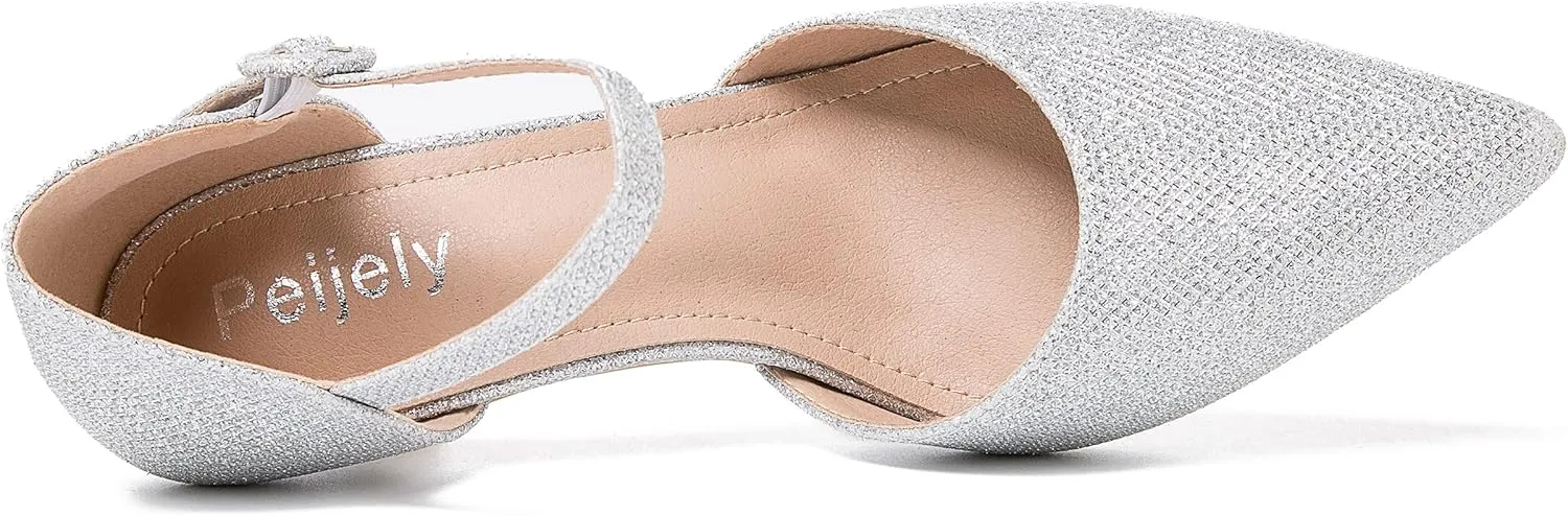 Women's Closed Pointed Toe Heels Ankle Strap D'Orsay Kitten Heel Dressy Pumps
