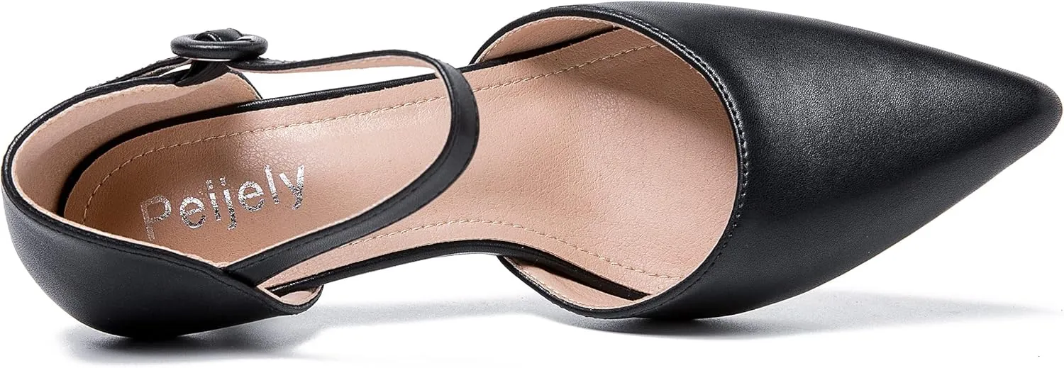Women's Closed Pointed Toe Heels Ankle Strap D'Orsay Kitten Heel Dressy Pumps