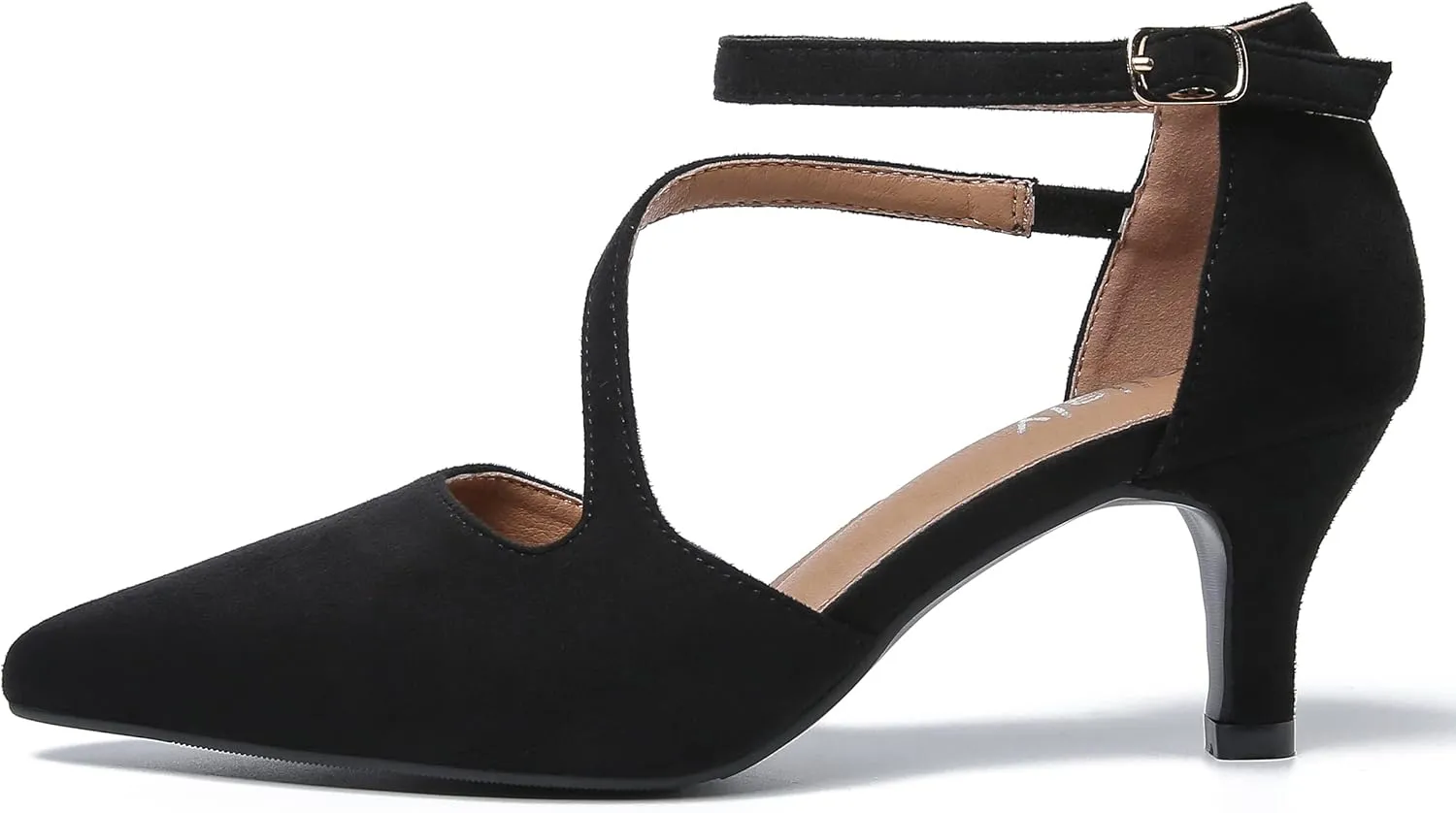 Women's Closed Pointed Toe Heels Ankle Strap D'Orsay Kitten Heel Dressy Pumps