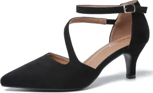 Women's Closed Pointed Toe Heels Ankle Strap D'Orsay Kitten Heel Dressy Pumps