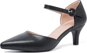 Women's Closed Pointed Toe Heels Ankle Strap D'Orsay Kitten Heel Dressy Pumps