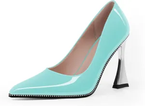 Women's Closed Pointed Toe Stilettos High Heels Pumps Patent Leather Dress Shoes