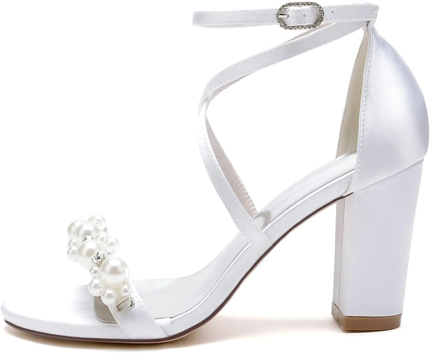 Womens Crisscross Ankle Strap Sandals Open Toe Wedding Party Dress Pearl Shoes High Heel Bridal Shoes