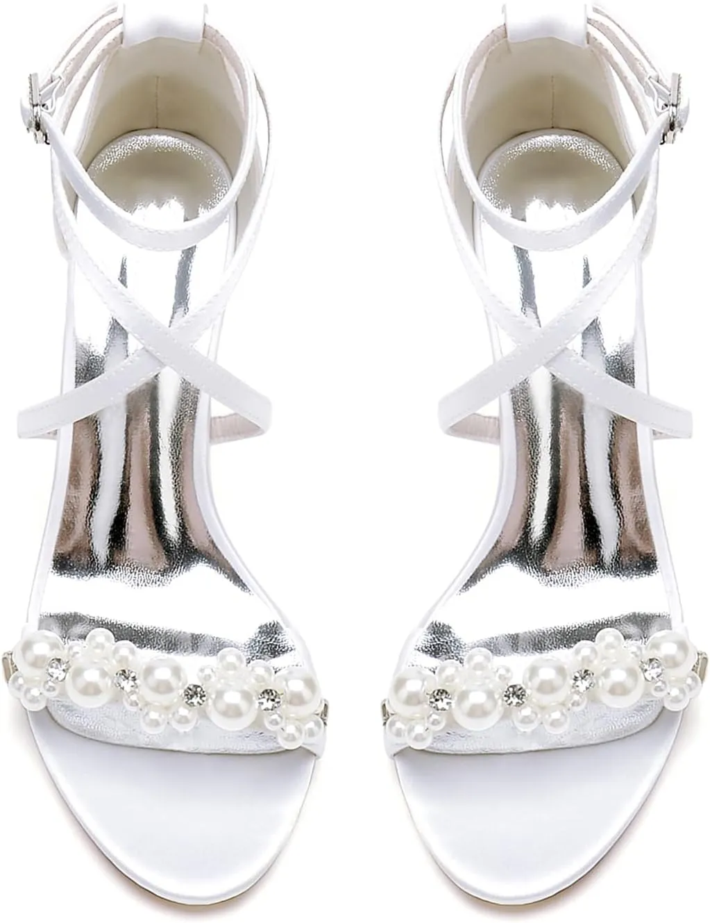 Womens Crisscross Ankle Strap Sandals Open Toe Wedding Party Dress Pearl Shoes High Heel Bridal Shoes