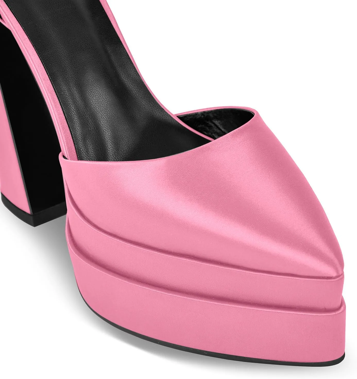 Women’s Double High Chunky Platform Pointed Closed Toe Chunky Heels Ankle Strap Rhinestone Pumps Shoes for Dress Wedding Party
