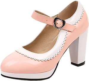 Womens Fashion 7CM High Heels Lolita Princess Single Shoes Platform Ankle Strap Maid Mary Jane Pumps