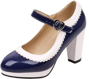 Womens Fashion 7CM High Heels Lolita Princess Single Shoes Platform Ankle Strap Maid Mary Jane Pumps