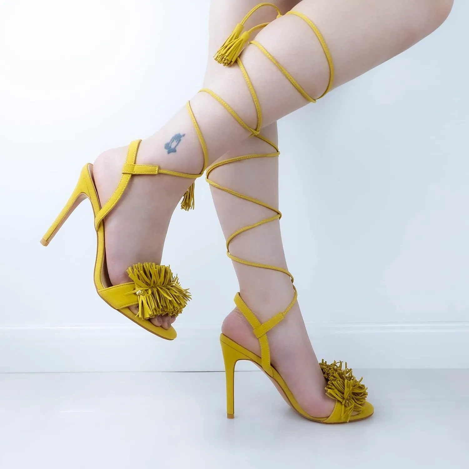 Women's Fringe High Heel Sandals Open Toe Stiletto Tassels Sandals Ladies Fashion Strappy Heeled Sandals