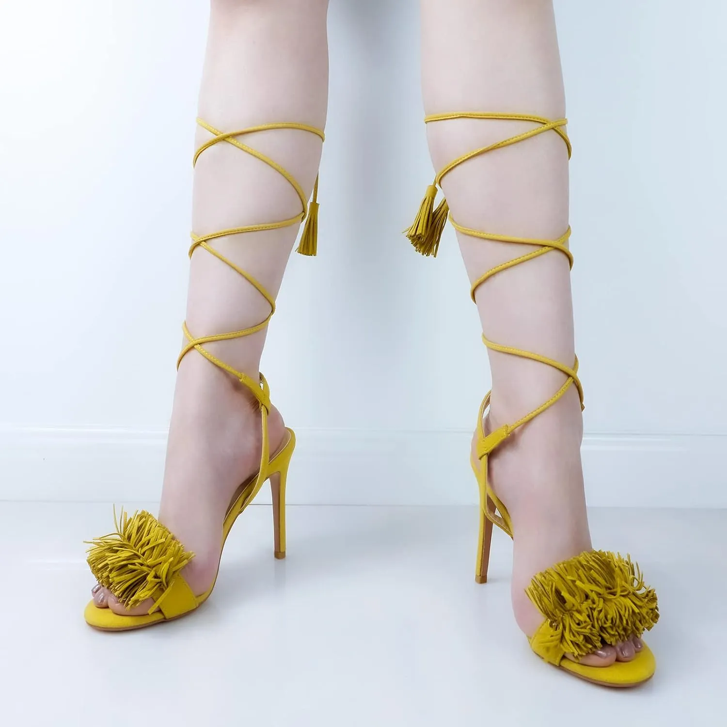 Women's Fringe High Heel Sandals Open Toe Stiletto Tassels Sandals Ladies Fashion Strappy Heeled Sandals
