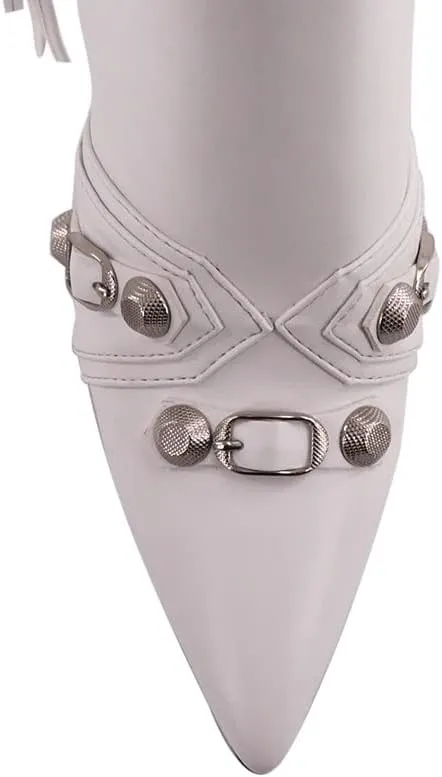 Women's High Heel Ankle Boots With Zipper Metal Chains Stiletto Heel Fringed Tassels Pointed Toe Sexy Motorcycle Combat Booties