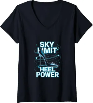 Womens High Heels Sky Limit Heel Power Stiletto Fans Fashion Lovers V-Neck T-Shirt