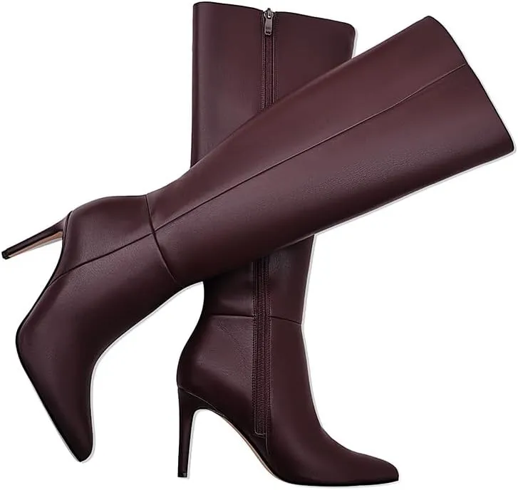 Women's Knee High Boots Women Mid Heel Pointed Toe Tall Boots for Women High Heel Side Zipper with Buckle Bow Knots Long Boots for Fall Winter for Fall Winter