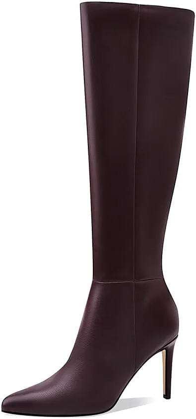 Women's Knee High Boots Women Mid Heel Pointed Toe Tall Boots for Women High Heel Side Zipper with Buckle Bow Knots Long Boots for Fall Winter for Fall Winter